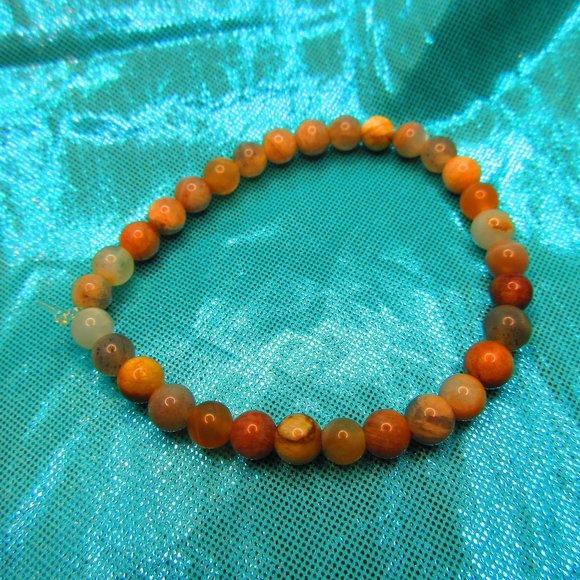 Peach Moonstone 6mm Round 7" Stretchy Gemstone Bracelet - Picture 2 of 3